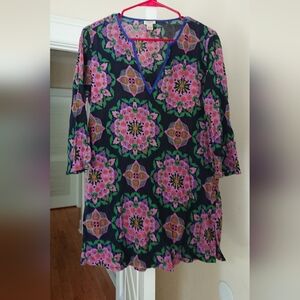 J. Crew Tissue Crinkle Tunic Blouse in Navy Multicolor Mandala Print size XS